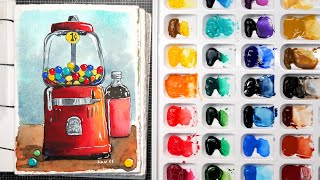 Cheerful Wonky Watercolor Gumball Machine Real Time Tutorial