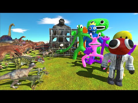 Jumbo Josh and Rainbow Friends Beat All Dinosaurs Rescue Baby King Kong