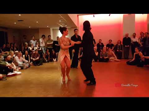  Lucas Molina,    Vanessa Fatauros,    Damian Rosenthal,    Judit Somos,    Andrés Molina,    and  Octavio Fernandez  are  dancing  to  the  milonga  "  No Hay Tierra Como La Mia  "  by  Francisco Canaro  in  2019