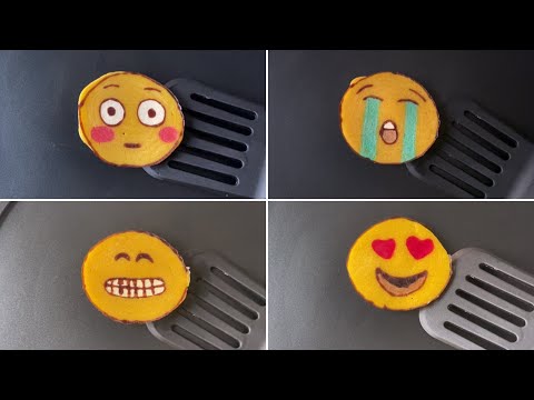 Emoji Pancake Art - Heart Eye, Embarrassed, Crying very hard, Grinning teeth | LEMON Pancake