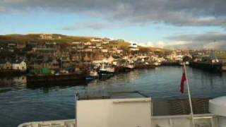 Leaving Stromness,Orkney from the bow MV Hamnavoe