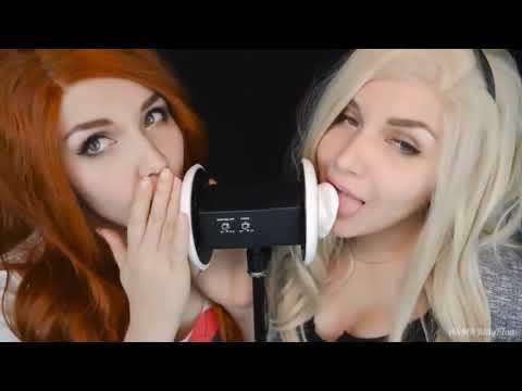 ASMRKittyKlaw Ear Licking!(Black cat,ANGEL AND DEMON,TWO GIRLS)