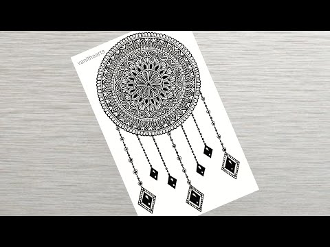 How to draw Dream Catcher mandala art Easy mandala drawing How to draw Mandala for Beginners