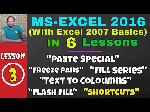 MS Excel 2016 Tutorial in hindi || Series Fill Paste special Freeze pan etc || Lesson 3