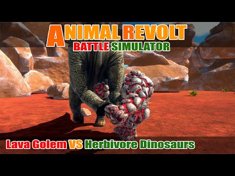 Lava Golem vs Herbivore Dinosaurs - Animal Revolt Battle Simulator
