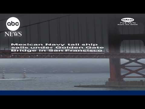 Mexican Navy tall ship sails under Golden Gate Bridge in San Francisco