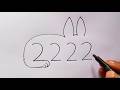 How To Draw Rabbit With 2222 Number Rabbit Drawing Step By Step