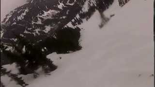 Skiing Adrenalin on Cinco De Mayo making rivers of snow fall over cliff