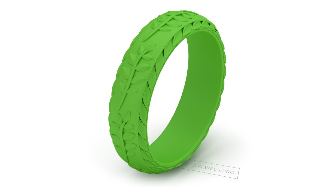 Olive Leaf Band Gold Ring 3D Model