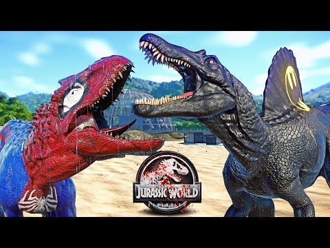 NEW! BATMAN Spinosaurus vs Spiderman I-REX Dinosaurs Fight 🌍 JURASSIC WORLD EVOLUTION