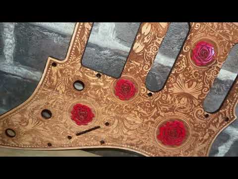 Wood Pickguard for Stratocaster HSS and SSS Laser engraved Real Cherrywood with Unique Artwork image 11