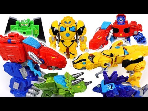 Transformers Rescue bots dinosaur transform! Go! Optimus Prime, Bumblebee, Chase! - DuDuPopTOY
