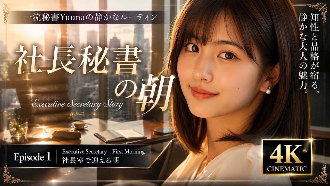 【4K Cinematic】社長秘書の朝｜一流秘書Yuunaの静かな始業前ルーティン｜知性と品格が宿るExecutive Secretary Story｜癒し・映画風・シネマティック｜通常 サイズ