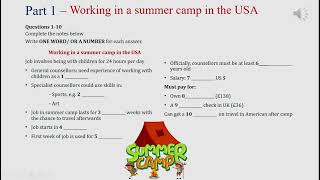 IELTS listening actual test Part 1: working in a summer camp in the US (answer+ transcript)