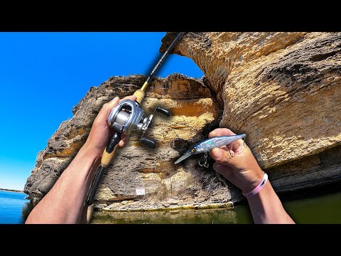 Fishing a MASSIVE Canyon Cliff Lake For Spring Bass!