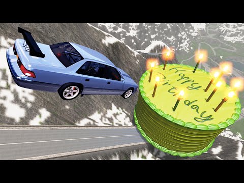 Cars Jumping Over Cake With Burning Candles - Beamng Drive | Mad Cars