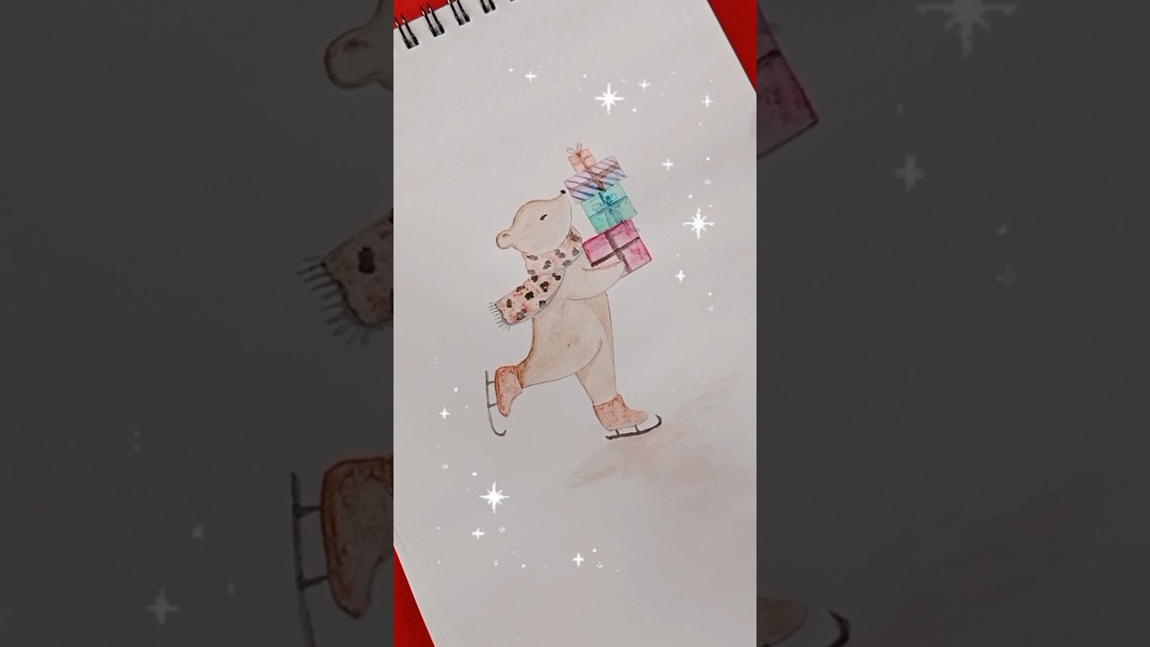 Ice Skating⛸️ 🐻Bear #shorts #artshorts #iceskating #skating #ice #bear #watercolor