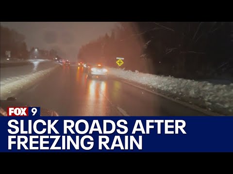 Slick roads after overnight freezing rain