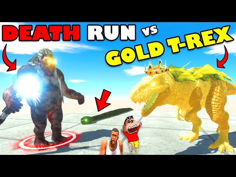 MOUNTAIN KING DEATH RUN vs GOLD T-REX SHINCHAN and CHOP in ANIMAL REVOLT BATTLE SIMULATOR