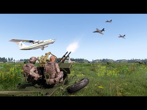 Expensive Russian Fighters Destroyed by Ukrainian Conventional Anti-Aircraft Gun | Arma 3
