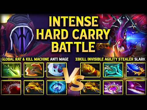 INTENSE HARD CARRY BATTLE | GLOBAL RAT AND KILL ANTI MAGE VS. 33KILL INVISIBLE AGILITY STEALER SLARK