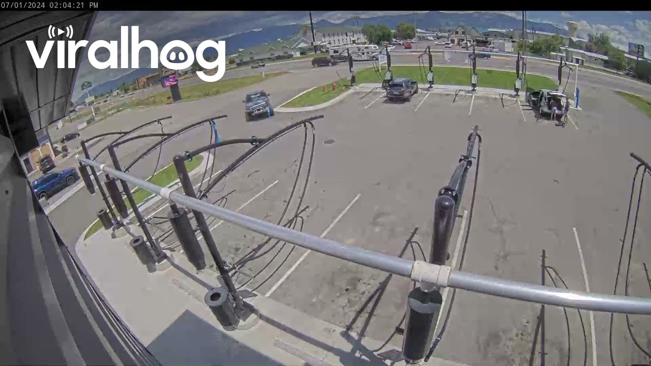 Pickup Drives Straight Into Bollard || ViralHog