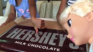 Giant Hershey Milk Chocolate Bar! Huge Surprise Candy w/ Frozen Elsa Anna | Naiah and Elli Toys Show