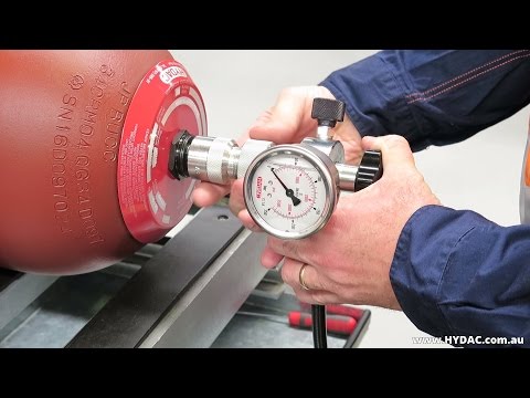 Part of a video titled How to Charge HYDAC Hydro-pneumatic Bladder ...