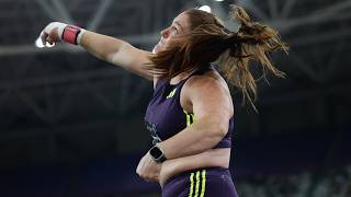 Canada's Sarah Mitton competes in the Diamond League women's shot put in Stockholm