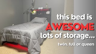 Rolanstar Twin Bed Frame Review: Storage Headboard, Metal Platform, Charging Station, Led Lights