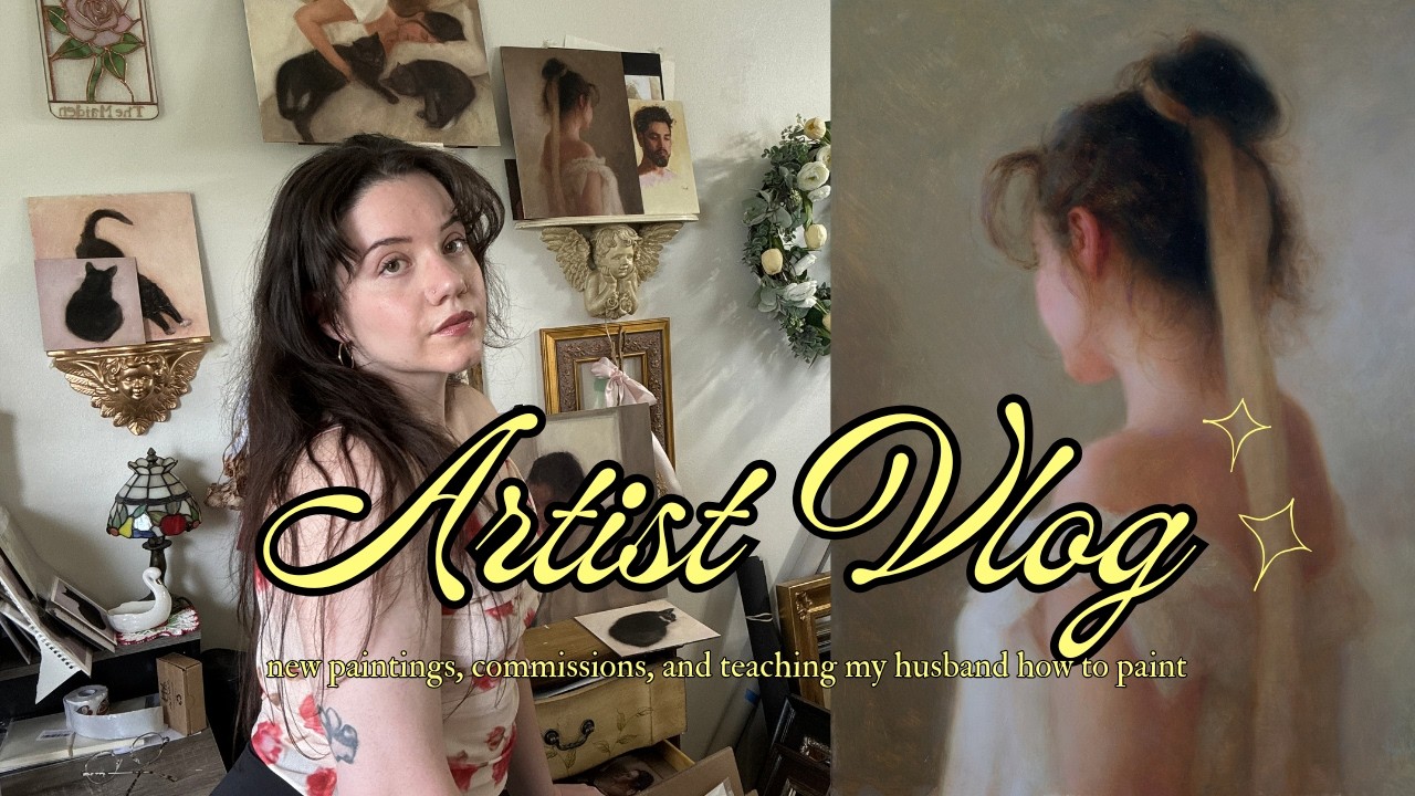 lots of new paintings & teaching my husband how to paint | art studio vlog 💗👼🏻
