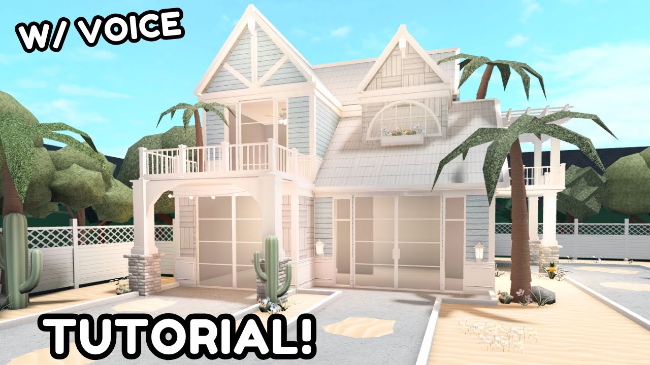 Aesthetic Coastal Bloxburg House: 2 Story Build Tutorial *WITH VOICE*