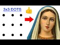 Turn 3x3 dots into Mother Mary drawing outline easy - How to draw mother drawing easy step by step