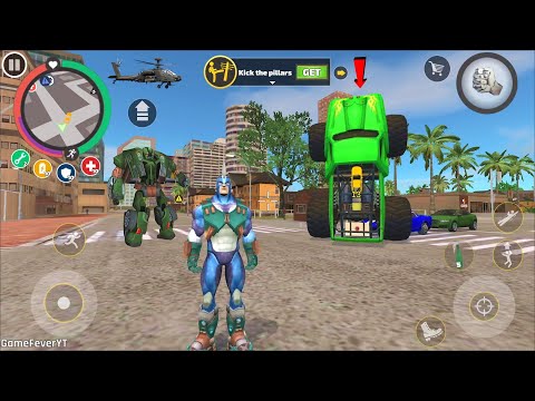 Rope Hero: Vice Town (Monster Truck Turnover on Crossroads) Russian Robot Car - Android Gameplay HD