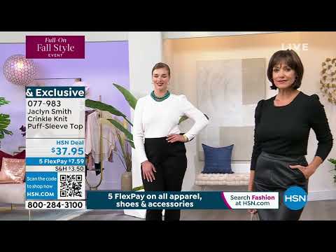 Jaclyn Smith Solid Crinkle Knit PuffSleeve Top