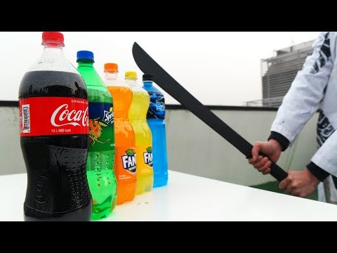 Katana Sword vs Coca Cola In Slow Motion