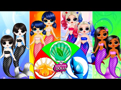 Wednesday Addams, Marinette, Harley Quinn 🔥💧🌷☁️ Four Elements Mermaids - DIY Arts & Paper Crafts