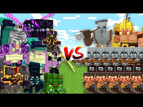 OP BOSSES vs PIGLIN and ILLAGER ALLIANCE - Minecraft Mob Battle