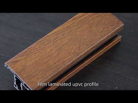 Co-extruded wood grain upvc laminated profile, for doors and...