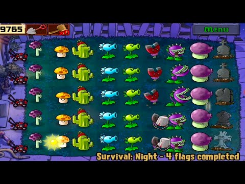 SURVIVAL || Plants Vs Zombies NIGHT 4 flags completed full gameplay.