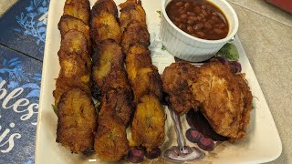 Quick Super Food Fried Plantain, Fried Chicken And Boston Baked Beans