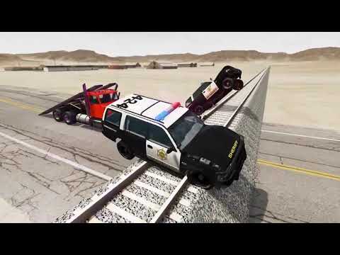 Impossible Water Pothole Rail Tracks Vs Trains Crossing Giant Pit - BeamNG.Drive3