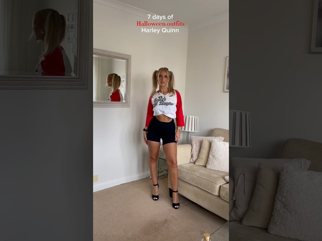 Vídeo relacionado con Shengruili Quinn Disfraz de mujer Quinn, disfraz de cosplay para adultos, niñas, villano, kit incluye chaqueta, camiseta, pantalones cortos, guantes y bordado de globo, disfraz de Quinn para Halloween