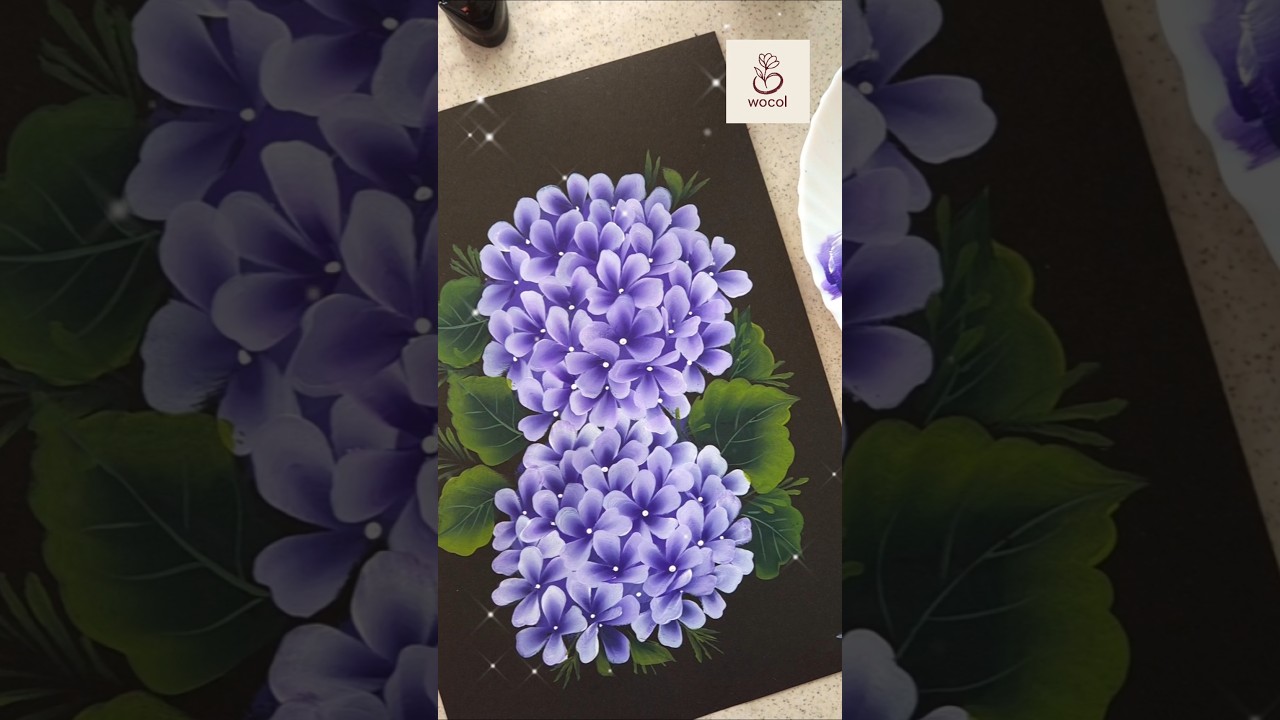 Painting Hydrangeas in easy strokes using acrylic paints #wocol #flowerpainting #hydrangeas