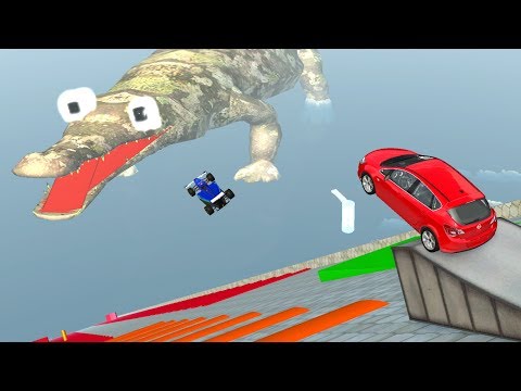 Jumping Crashes&Deadly (Giant Crocodile) descent with Giant Ramp  - Beamng drive