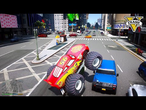 GTA 5 Real Car Crashes - Crazy Monster Lightning McQueen Crashes Ep.1