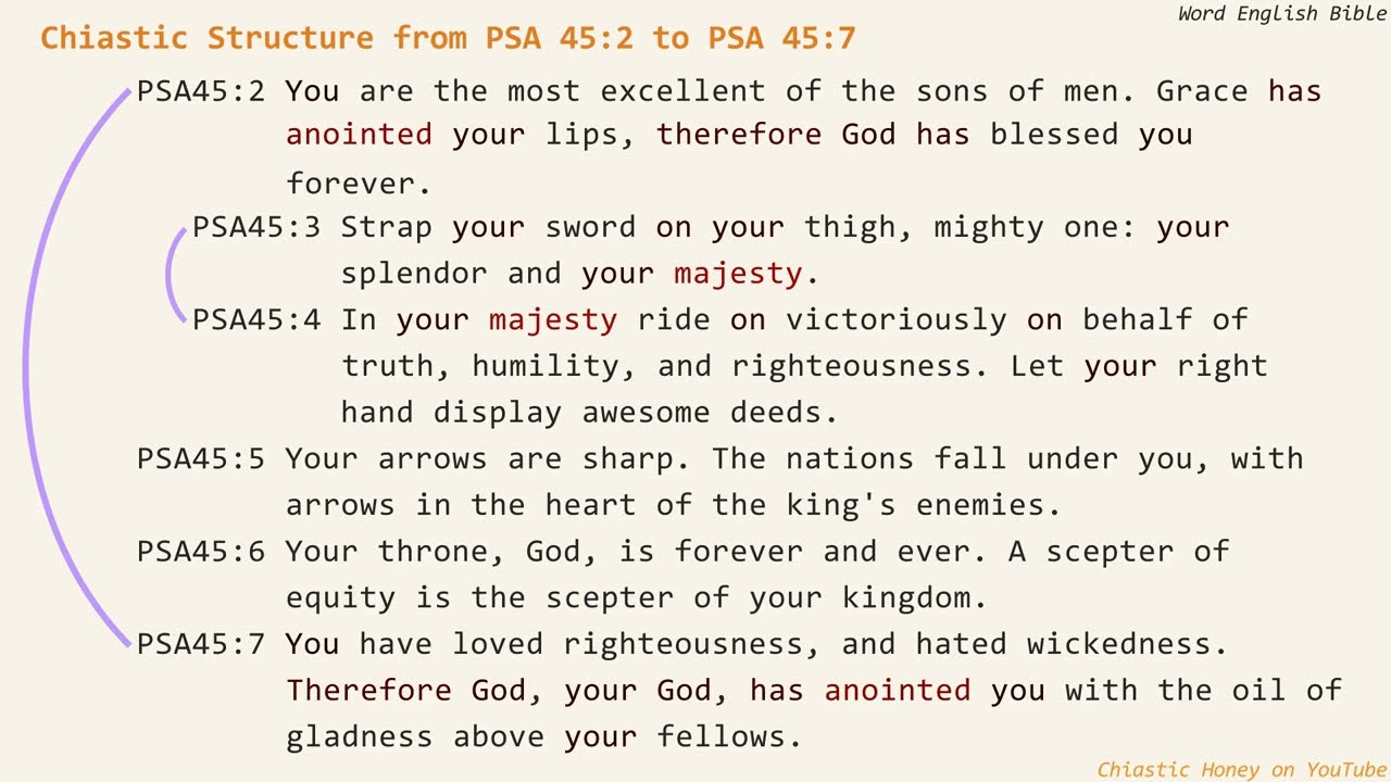 Chiastic Structure from Psalm 45:2 to Psalm 45:7 in World English Bible