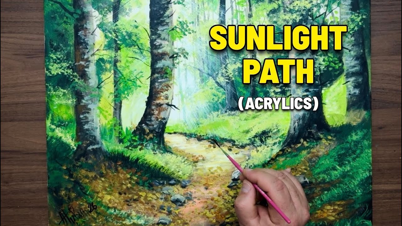 Sunlight Through the Forest Path (Acrylics)