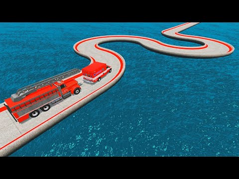 Impossible S Shape Bridge Crossing Cars Vs Deep Water - BeamNG Drive