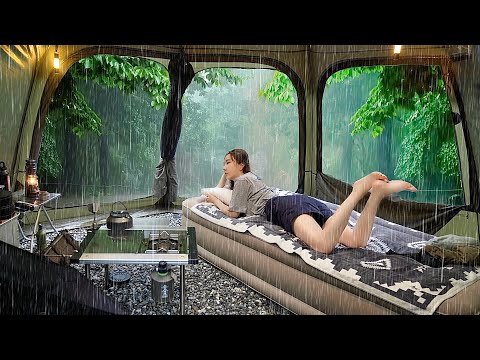 Solo camping heavy rain - pouring rain and relaxing , cosy tent , eat , ASMR